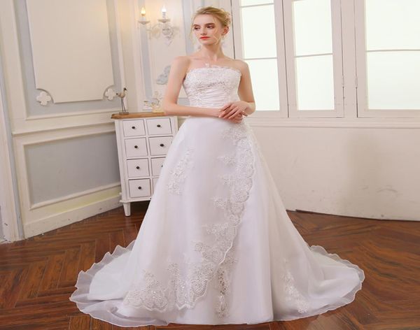 

vintage strapless aline wedding dresses 2019 sipple lace appliques whith long train robe de mariee sirene vestidos bridal g7137732, White