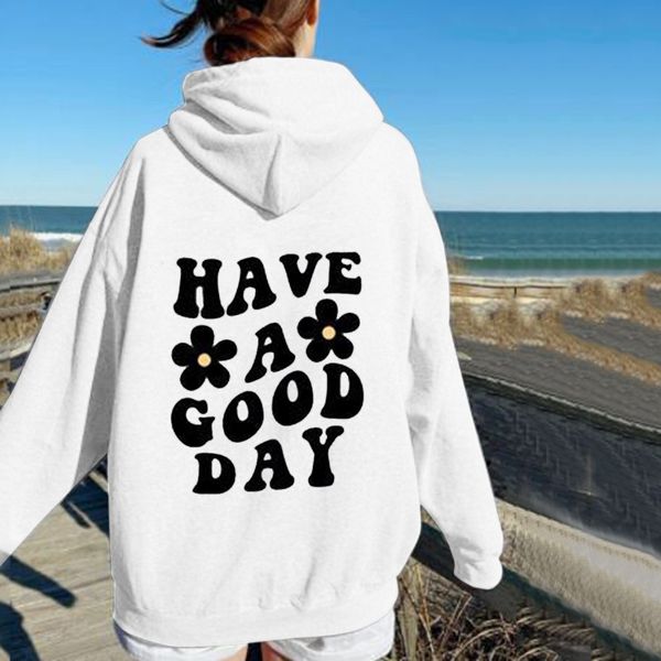

women's hoodies sweatshirts letter hoodie womens sweatshirt spring autumn hooded flower have good day print slogan casual exercise work, Black