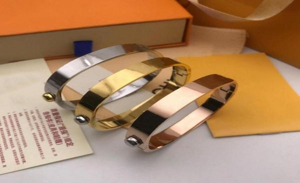 

designer jewelry bangle rose gold silver stainless steel luxury simple pattern buckle love jewelry women mens bracelets brand cart9688653, Black