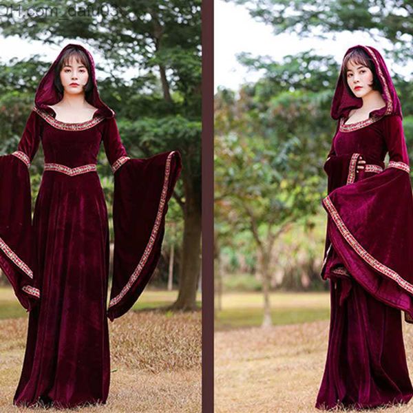 

theme costume medieval vintage gothic hoodie witch long skin luxury women's party dress role play vampire halloween coming z230805, Black;red