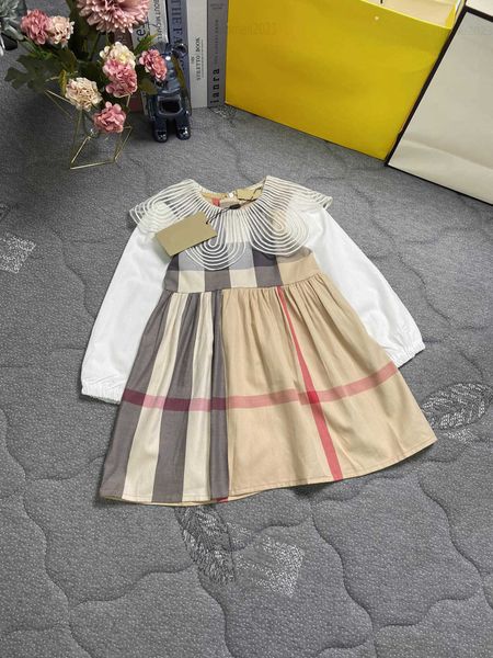 

designer baby clothes lace flower collar girl dress fashion kids long sleeved frock size 90-140 cm splicing design child skirt aug01, Red;yellow