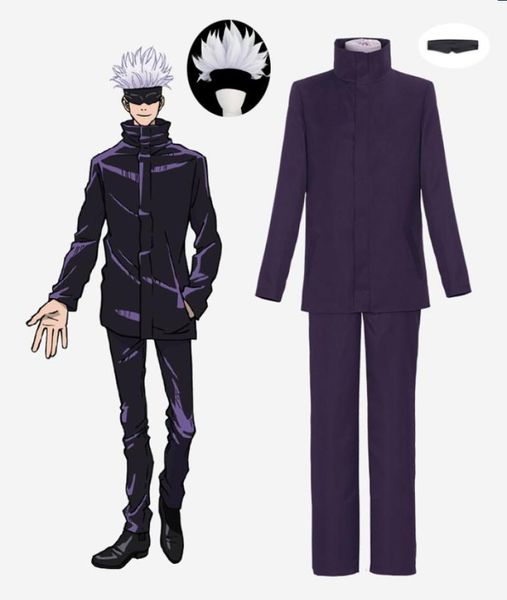 

jujutsu kaisen gojo satoru cosplay costume coat pants wig shoes men suit for halloween party7698138, Black