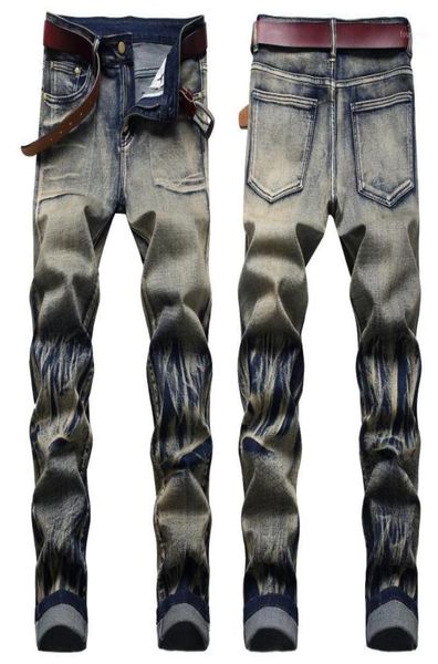 

men039s jeans menrsquos wrinkleampdirty retro style slimming straight blue elastic denim pants trendy casual p9227775