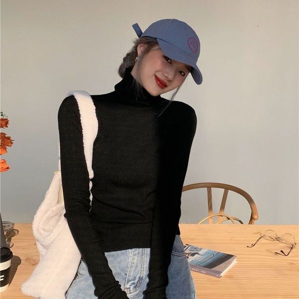 

women's knits tees turtle neck inner temperament slim bottoming shirt autumn and winter thick warm loose coat 230804, White