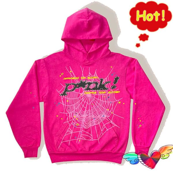 

men's hoodies fashion sp5der 555555 sweatshirts designer young bandit pink hoodie men women 1 foam printing spider web graphic sweaters, Black