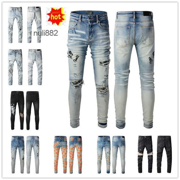 

2023 new arrivals amirly mens luxury designer denim jeans holes trousers jean coolguy biker pants man clothing #055, Blue