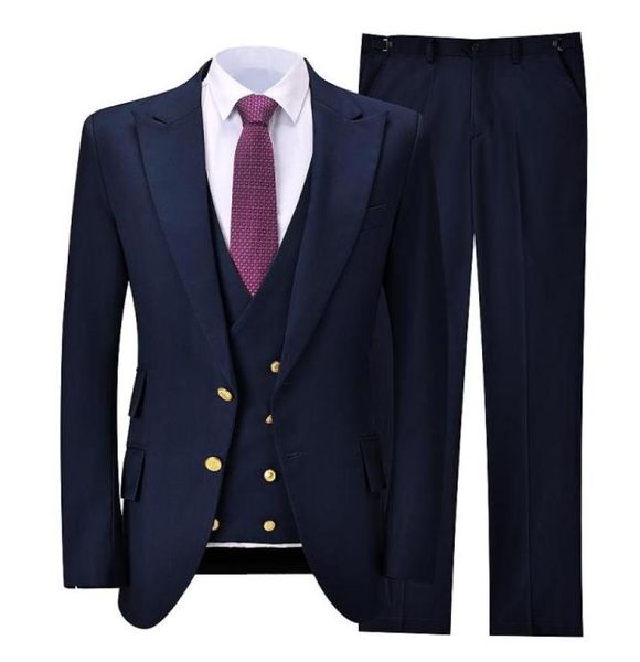

men039s suits blazers navy blue men 3 pieces gold buttons peaked lapel groom tuxedos wedding for business clothing blazerve2940244, White;black