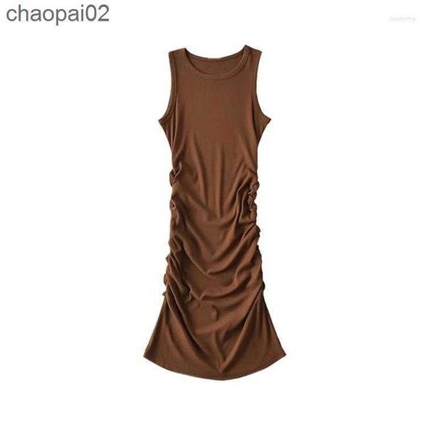 

casual dresses nicely designed pleated elastic slim fitting spicy girl buttocks covered short skirt with round neck sleeveless vest, White;black