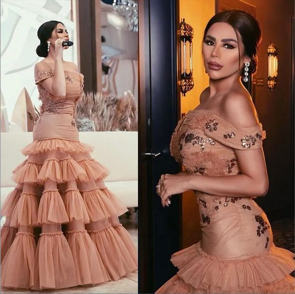 

arabic dubai off shoulder mermaid prom dresses pleats ruffles sequined beaded formal evening gowns floor length formal dress party dress, Black;red