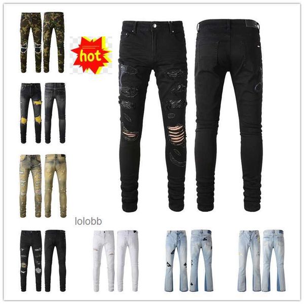 

2023 new arrivals amirly mens luxury designer denim purple jeans holes trousers jean coolguy biker pants man clothing #070, Blue