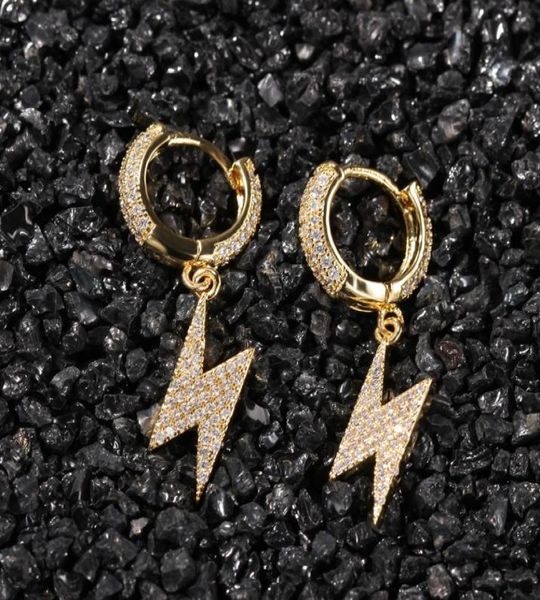 

mens gold lightning fashion hip hop jewelry full cubic zircon womens silver dangle hoop earrings9218452, Golden;silver