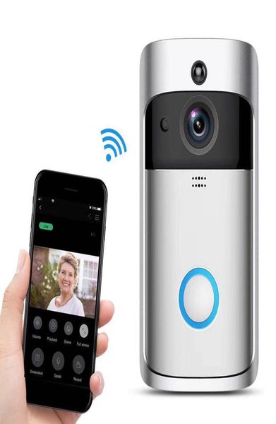 

2021 wifi viideo v5 doorbell smart home door bell chime 720p hd camera realtime twoway audio night vision pir motion dete7616703