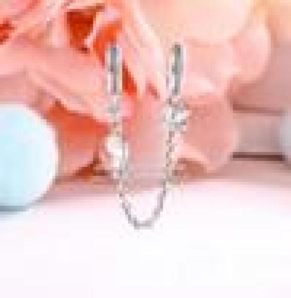 

2019 spring release s925 sterling silver decorative butterflies safety chain charm with clear cz fits european bracelets necklaces4684177