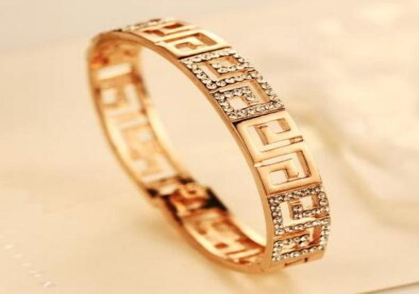 

hollow out cuff bracelet for women gold plated crystal chrams bracelet bangles party costume temperament jewelry41943438234066, Black