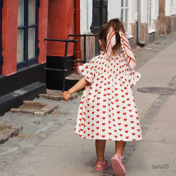 

girl's dresses baby summer new striped love children's clothing flying sleeve dress full of printed baby girl clothes r230810, Red;yellow