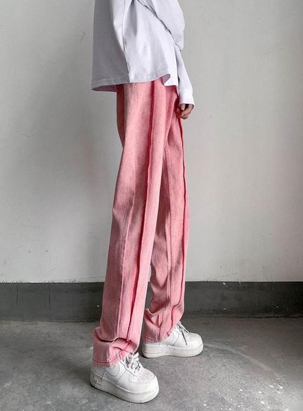 

men039s jeans men39s loose straight pants stitched casual baggy homme cargo pocket blackwhitepink color biker denim trouse5820826, Blue