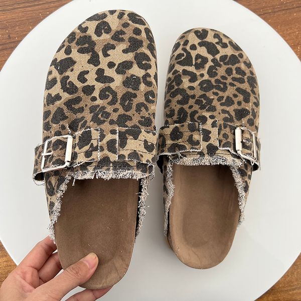 

sandals spring classic women's closed toe cork sandals slippers ladies leopard cork slippers camo mule clogs shoes flats 230804, Black