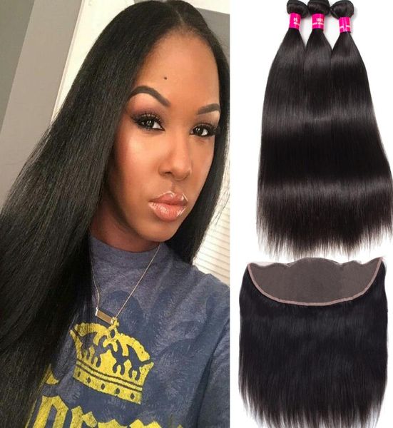 

8a peruvian malaysian mongolian brazilian virgin hair 3 bundles with 13x4 ear to ear lace frontal closure 100 unprocessed human h8048120, Black;brown
