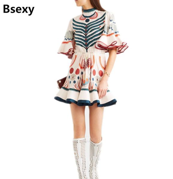 

harajuku dress for lady 2018 summer women039s print new flare sleeve ruffle mini dress bohemia fish tail boho2081170, White;black