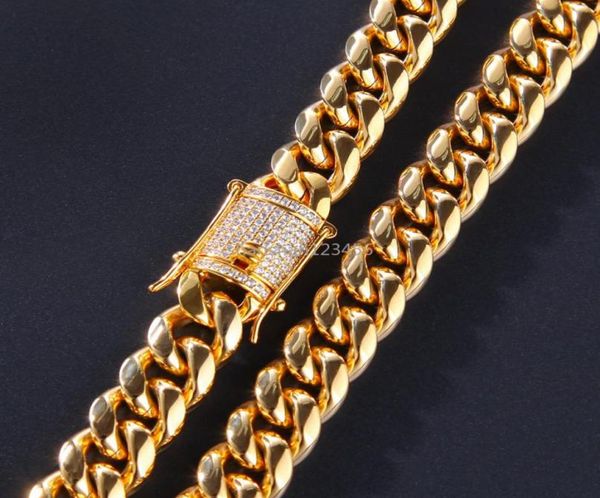 

stainless steel cuban chain crystal cubic zircon gold diamond link bracelet necklaces for men nightclub hip hop fashion jewelry wi2010520, Black