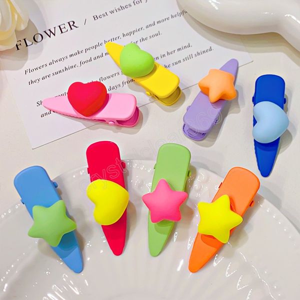 

2pcs/set cute colorful heart star hair clip for girls sweet hair decorate bangs hairpin barrette kids lovely hair accessories, Slivery;white