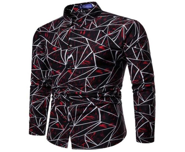 

fashion men stylish slim fit floral shirt long sleeve dress shirts male button down geometry shirt s business formal8999919, White;black