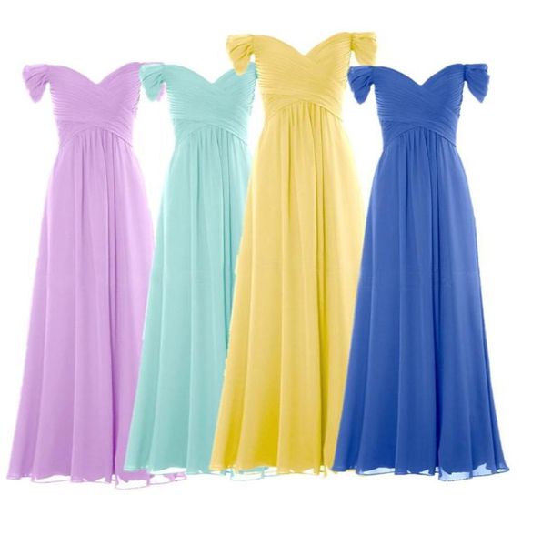 

2020 new arrival prom dresses offshoulder chiffon maternity bridesmaid dresses aline with draped skirt yellow maid of hono508954495, White;pink