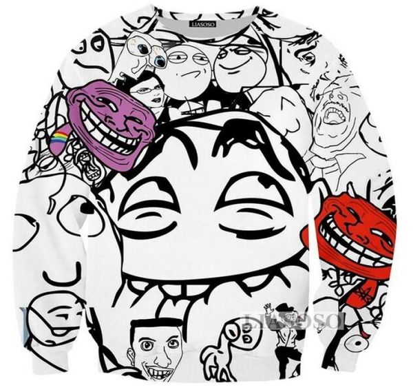 

2018 fashion womensmen meme troll face funny 3d print casual sweatshirts jumper fashion clothing 0044271570, Black