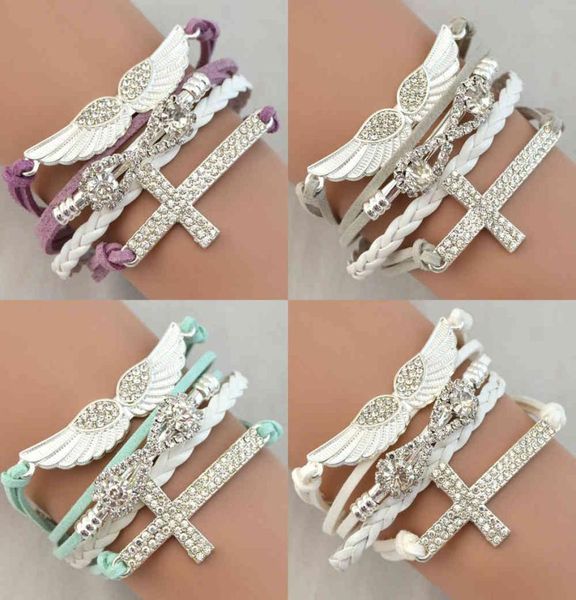 

fashion suede rhinestone wing bracelet charms bracelet for women gift bangles men9076717, Golden;silver