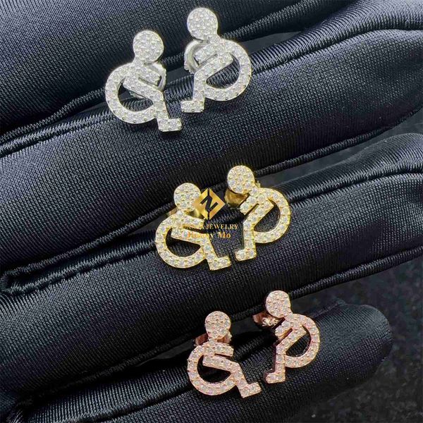 

pass diamond tester shining jewelry hip hop earring gra certificates iced out men stud earrings, Golden