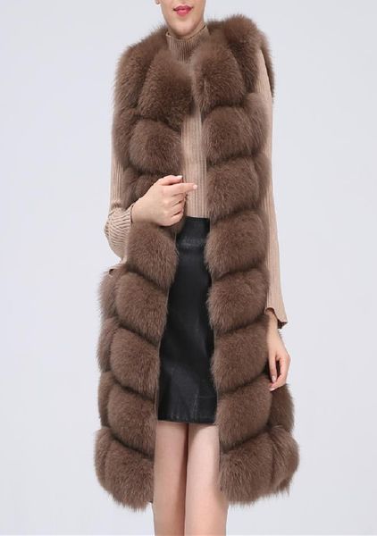 

fashion natural real fox fur vest jacket coat gilet women short sleeveless winter thick warm genuine fox coats8703739, Black