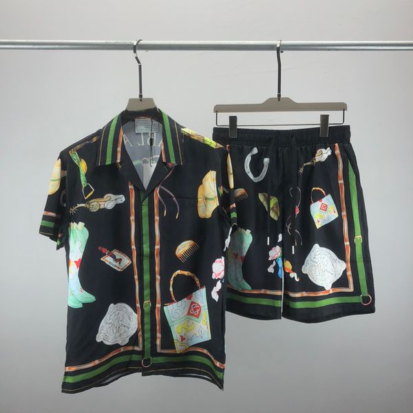 

crime summer fashion mens tracksuits hawaii beach pants set designer shirts printing leisure shirt man slim fit the board of directors short, Gray