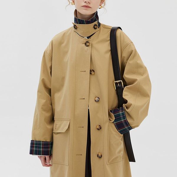 

designer luxury women trench coat jacket british loose belt coat female casual long trench coat, Tan;black