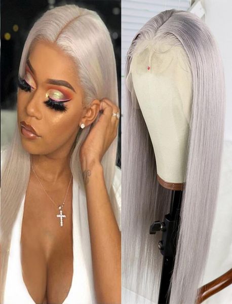 

13x6 grey remy hair wig with baby hair straight colored lace front wig preplucked brazilian human hair wigs for black women8915606, Black;brown