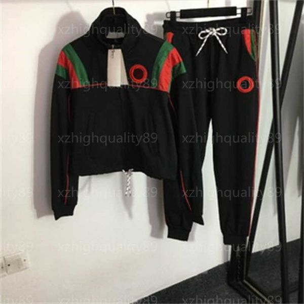 

designer tracksuits womens fitness two piece pant suit embroidered letters red and green patchwork design long sleeve jacket casual pants de, White