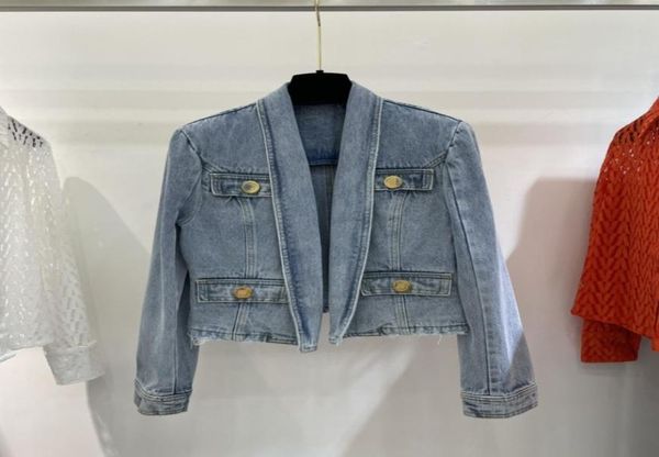 

2022 european fashion brand women039s jackets spring and summer new metal buckle element denim jacket23765556486561, Black;brown