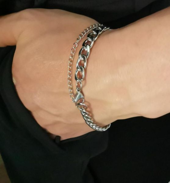 

5pcs in bulk pure stainless steel mens jewelry handmade nk chain curb link chain bracelet shiny 8mm 215039039 extension cha2627017, Black