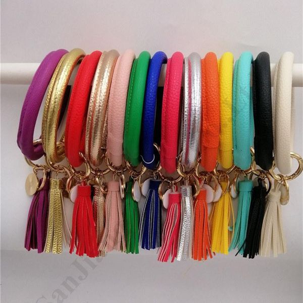 

ladies tassel bracelet pu leather wrapped keychain leopard print lily printed key chains wristband sunflower oil drop circle chainzz, Red;brown