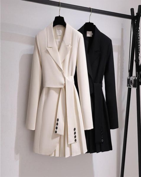 

casual dresses suit dress female autumn and spring fashion design sense irregular pleated blazer women sashes office work vestido5127850, Black;gray