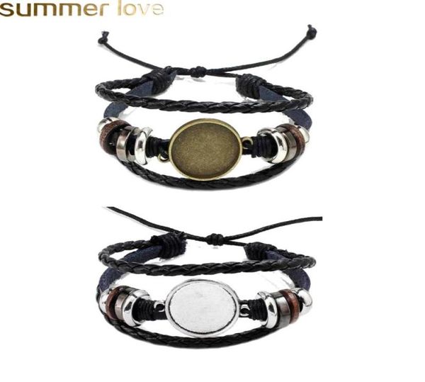 

selling jewelry diy multi layer leather bracelets bangle blank base fit 20mm round po glass cabochon setting bezel tray jew8386379, Golden;silver