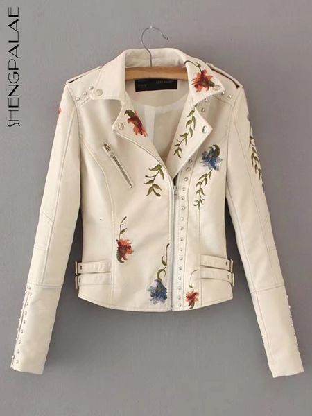 

women's jackets shengpalae pu leather embroidered rivet coat moto biker streetwear zipper overcoat 2023 spring clothes fr250 230804, Black;brown