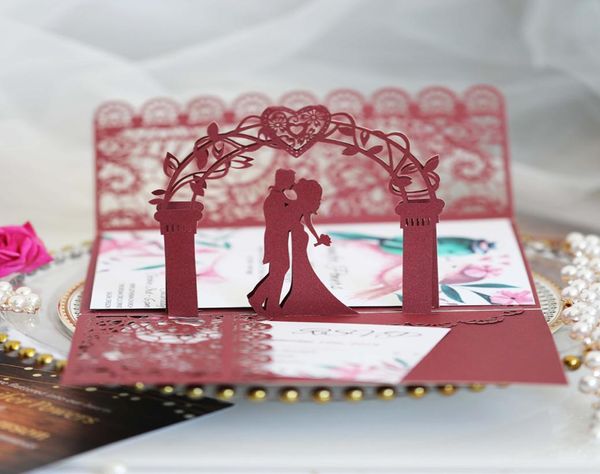 

popup wedding invitation burgundy lace bride and groom reflective invitations for bridal shower engagement5685463, Black