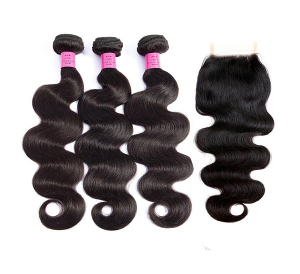 

brazilian virgin hair 3 bundles with 4x4 lace closure body wave human hair extensions natural color 4 pieceslot 1030inch9716149, Black;brown