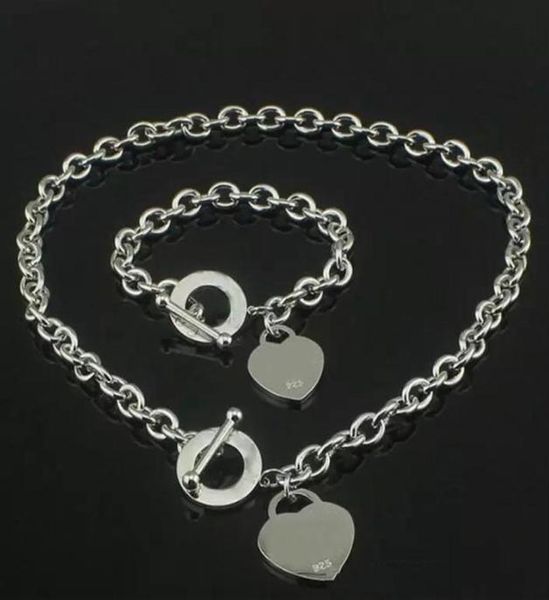 

luxury designer sterling silver heart bangle necklaces bracelet set shape original fashion classic bracelet women jewelry gift wit4174865
