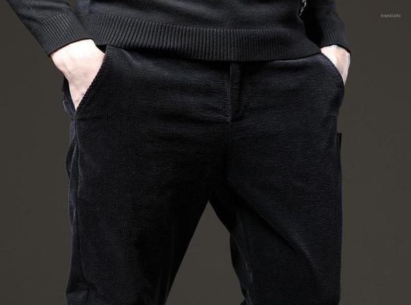 

men039s thick corduroy business casual pants fashion brand stretch straight trousers spring and autumn new slim pa5048720, Black