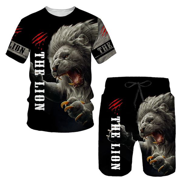 

men's tracksuits men's tracksuit t shirt set the lion king 3d printed 2 piece suit for summer oversized men clothing harajuku beac, Gray