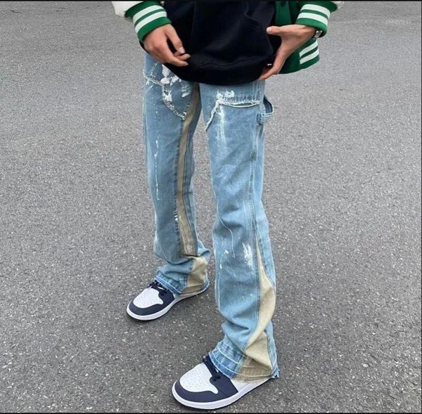 

men039s jeans godlikeu color block painted streetwear men loose casual denim trousers hip hop harajuku desinger pants8128384, Blue