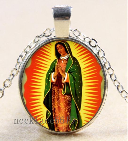

10pcs virgin mary chain necklacechristmas birthday giftcabochon glass necklace silverbronzeblack fashion jewelry pendant b6087740378, Silver