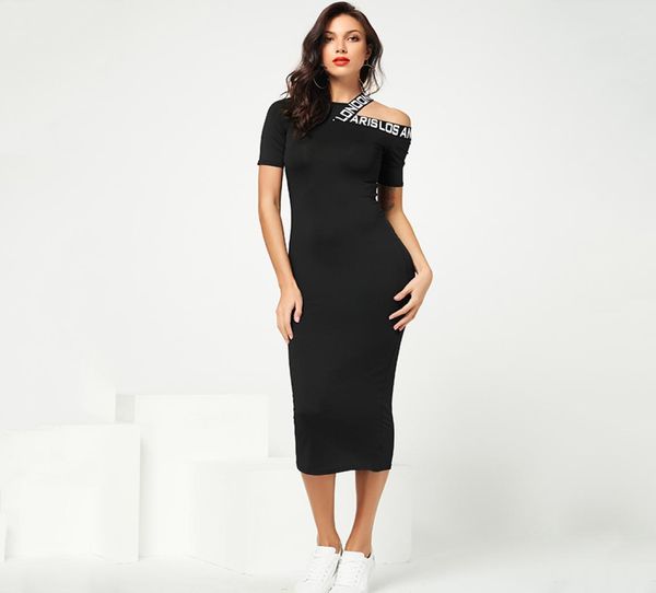 

women bodycon dresses vintage one shoulder sheath dress fashion oneck midi dress whole s4xl plus size dresses2152007, Black;gray