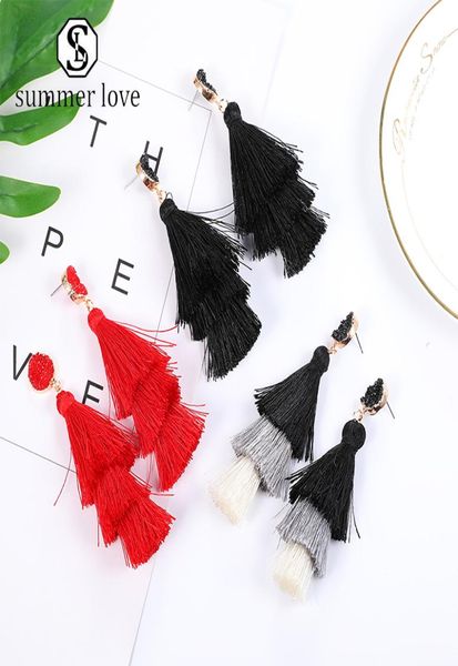 

new arrival polyester filament dangle earring for women bohemian handmade tassel earrings colorful fashion jewelry gift whole 7764693, Silver